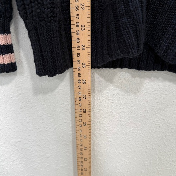 Black V Neck Sweater Pink Trim Long Sleeve Knit‎ Pullover Casual Cute Top Preppy - Picture 6 of 7